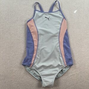 Puma Girls One Piece Swimsuit Colorblock Polyester Spandex XL Sporty Athletic